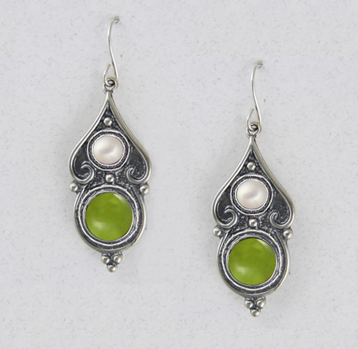 Sterling Silver Peridot And Cultured Freshwater Pearl Gemstone Drop Dangle Earrings